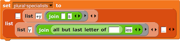 list (...) (list (+y) (ringed (join ( ) (s)))) (list (y) (ringed (join (all but last letter of ( )) (ies)))) (...)
