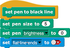 set pen to black line { set pen size to (5) set pen (brightness) to (0) set (flat line ends) to (false) }