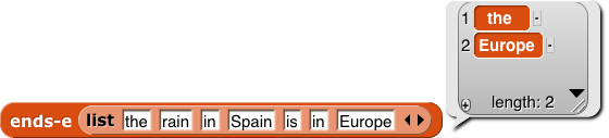 ends-e(list{the, rain, in, Spain, is, in, Europe}), reporting {the, Europe}