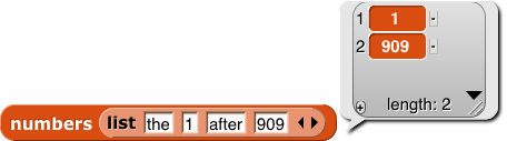 numbers(list{the, 1, after, 909}), reporting {1, 909}